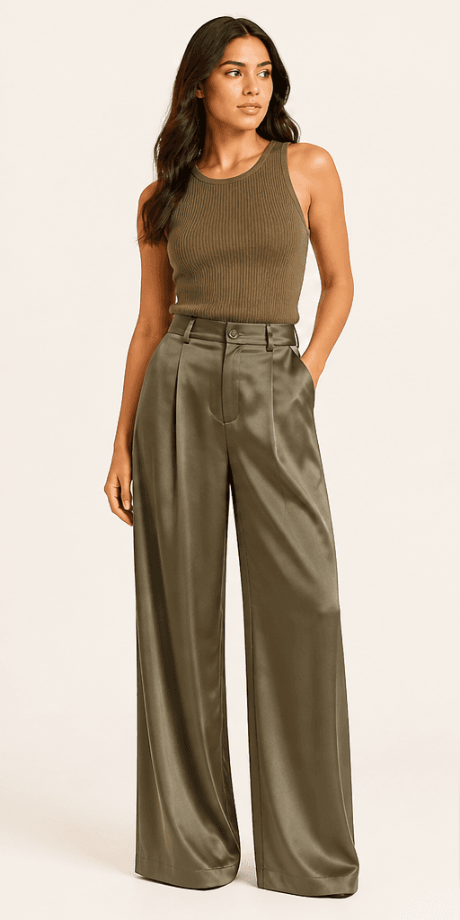 Lisette Olive Satin Trouser