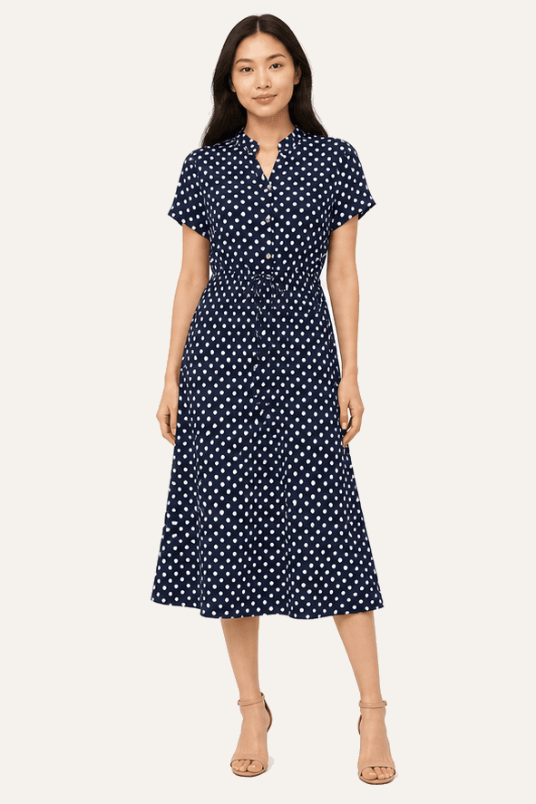 Coralie Navy Button Midi